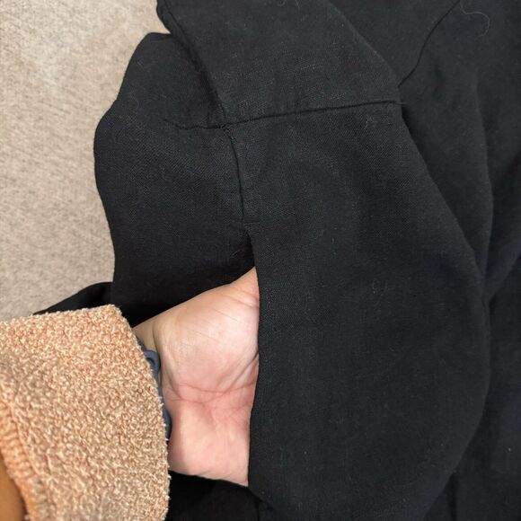 Old Navy Dress M Black Linen Sleeveless Midi Smocked Pockets Cottagecore Prairie - Picture 9 of 9